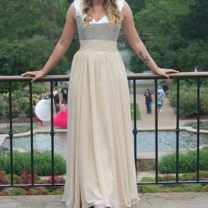 Silver and cream custom made prom dress
